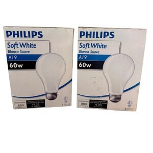 Philips Soft White A19 60W Incandescent Light Bulbs 860 Lumens 8 Pack Total